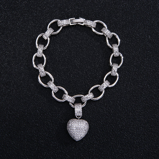 Ensemble de bijoux de luxe de couleur or Bracelets de cœur de zircone cubique Ensembles de collier de tour de cou pour femmes