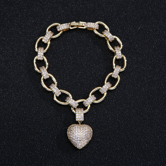 Ensemble de bijoux de luxe de couleur or Bracelets de cœur de zircone cubique Ensembles de collier de tour de cou pour femmes